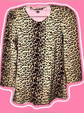 Boston Proper Leopard Print Women's 3/4 Sleeve Top  Size Small